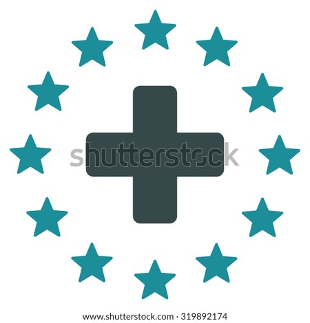 Euro Medicine vector icon. Style is bicolor flat symbol, soft blue colors, rounded angles, white background.