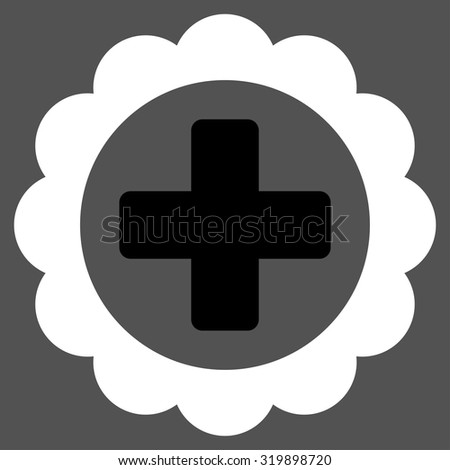 Medical Sticker vector icon. Style is bicolor flat symbol, black and white colors, rounded angles, gray background.