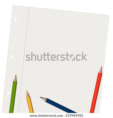 empty checkered paper with different colored pencils