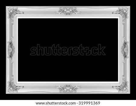 silver picture frame. Isolated on black background