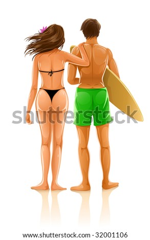 young couple on the beach - vector illustration