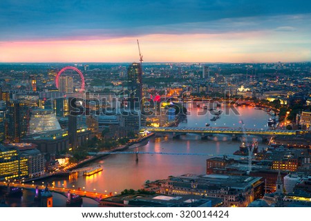 London at sunset, panoramic view