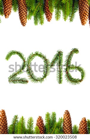 The symbol of the future 2016 New year from pine branches with cones.