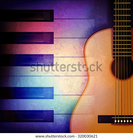 abstract grunge music background with piano and guitar on blue vector illustration