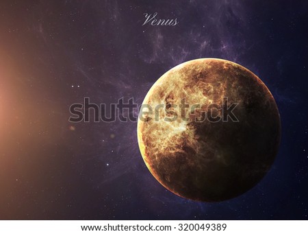 The Venus shot from space showing all they beauty. Extremely detailed image, including elements furnished by NASA. Other orientations and planets available.