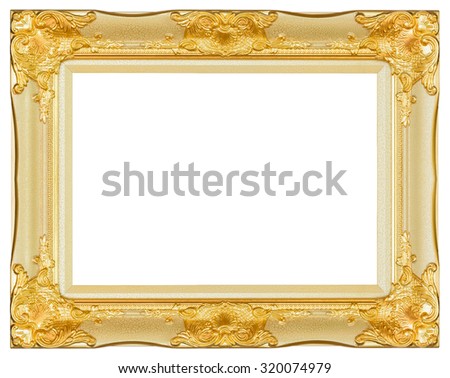 antique gold frame isolated decorative carved wood stand, Antique gold frame isolated on white background