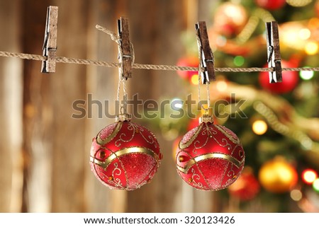 two red balls and xmas tree 