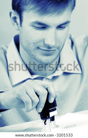 Portrait, Businessman Seals on  Document, Closeup.