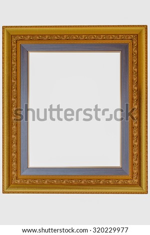 Antique look gold color picture frame isolated on white.