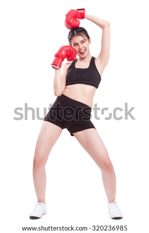 Fitness woman with the red boxing gloves
