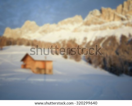 Chalet, winter panoramic background, intentionally blurred post production