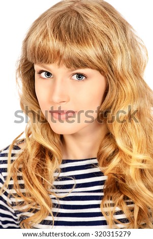 Smiling pretty teen girl wearing casual clothes. Active lifestyle. Studio shot. Isolated over white.