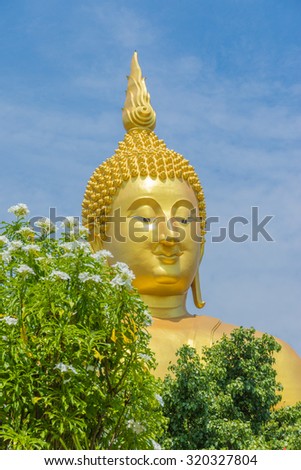 Big golden buddha statue against sky in Angtong province,Thailand