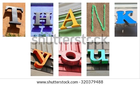 Thank you sign made of city colorful letters.