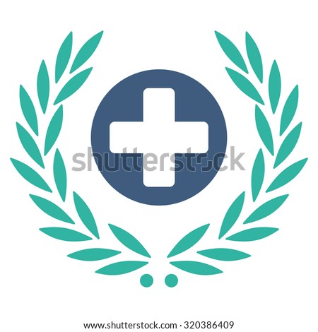 Health Care Embleme vector icon. Style is bicolor flat symbol, cobalt and cyan colors, rounded angles, white background.