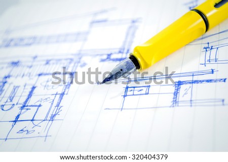 Sketch design on paper,Pen Royalty-Free Stock Photo #320404379