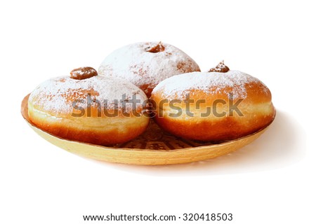 image of jewish holiday Hanukkah with donuts. isolated on white
