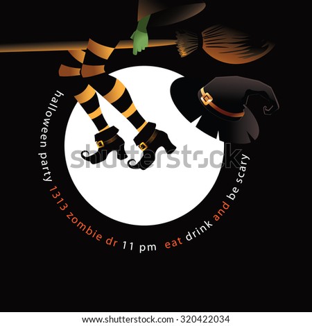 Flying witch legs and hat Halloween party invitation background with copy space EPS 10 vector illustration
