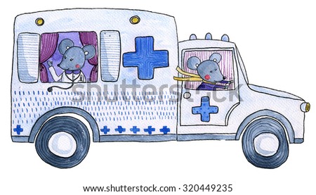 Ambulance Watercolor illustration