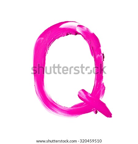 Beauty alphabet - pink lipstick letters isolated on white background. "Q" letter.