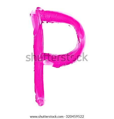 Beauty alphabet - pink lipstick letters isolated on white background. "P" letter.