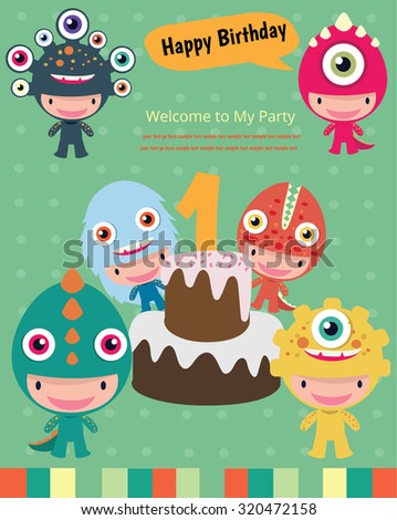 Happy birthday party,kids,Vector logo template , monsters