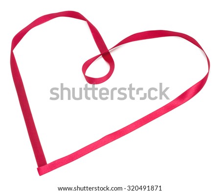 Red heart from satin ribbon Valentines Day isolated on white background
