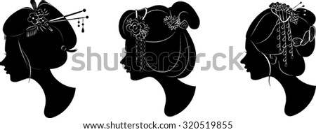 Geisha Profile Silhouette - Vector Illustration