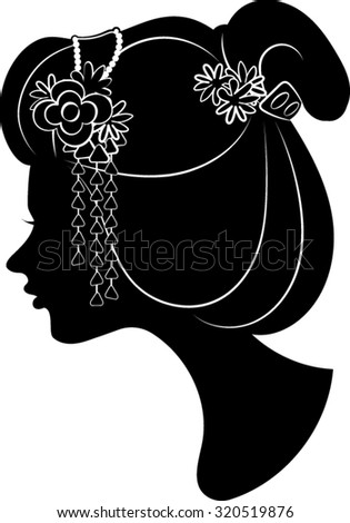 Geisha Silhouette - Woman Profile - Vector Illustration