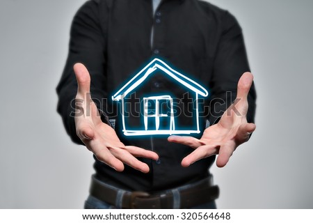 Men's hand holding an credit card icon in the hand