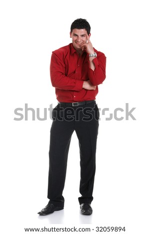 Smiling businessman posing isolated on white background
