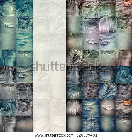Collage set of jeans vintage style background with blank for text