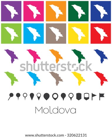 Illustration of Multiple Colours with Pointers of the map of Moldova