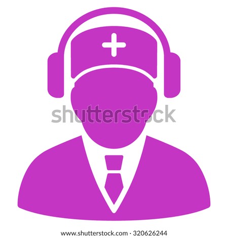 Medical Call Center vector icon. Style is flat symbol, violet color, rounded angles, white background.