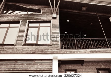 Exterior of the restaurant building, toned photo in retro style