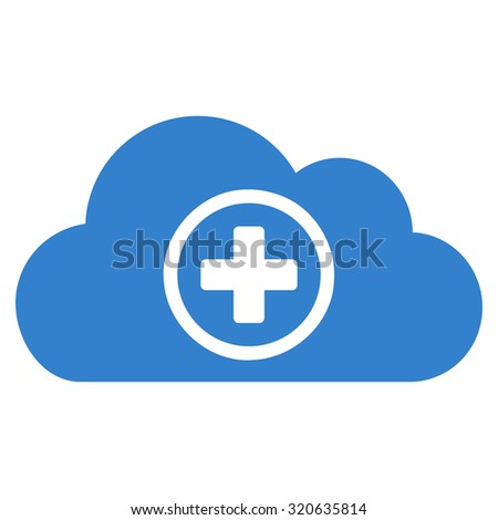 Health Care Cloud vector icon. Style is flat symbol, cobalt color, rounded angles, white background.