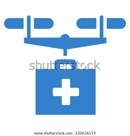 Drug Drone Delivery vector icon. Style is flat symbol, cobalt color, rounded angles, white background.