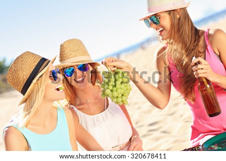 A picture of a group of friends having picnic on the beach