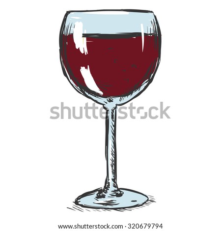 Vector Color Sketch Glass of Red Wine