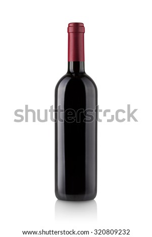 red wine bottle isolated on white