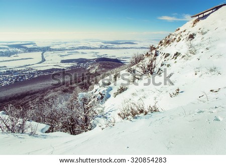 Snowy landscape in Slovak republic, Europe. Seasonal natural scene. Photo filter.