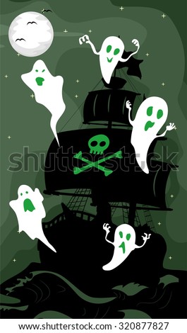 Illustration Featuring the Silhouette of a Ghost Ship