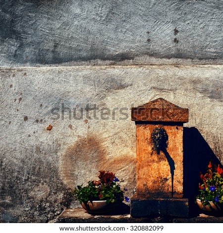 Old Drinking Fountain in Italy, Vintage Style Toned Picture