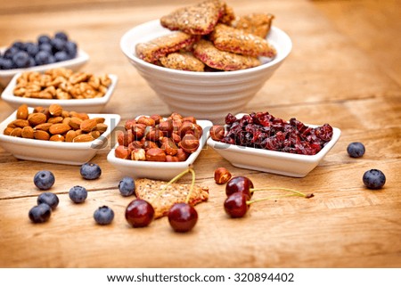 Ingredients of wholemeal delicious fruit cookies