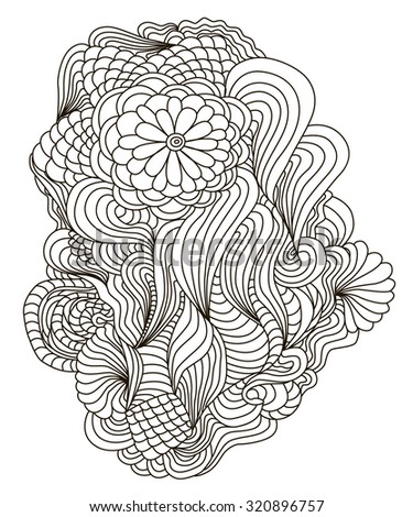Hand drawn doodle element in vector. Ethnic design. Black and white version.