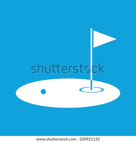 Golf field icon, simple white image isolated on blue background