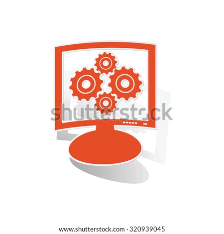 Gears monitor sticker, orange monitor with image inside, on white background