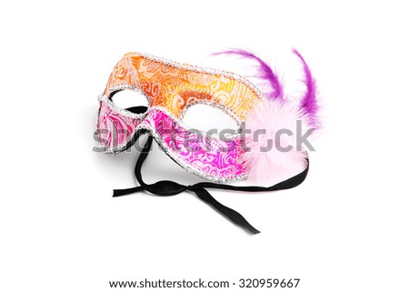 carnival mask with a feather on a white background