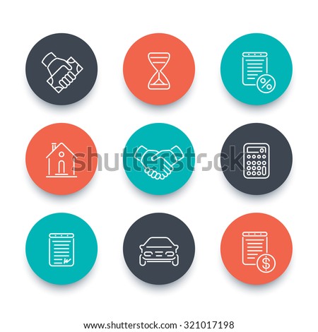 Leasing, banking, loan, lending, line round flat icons, vector illustration