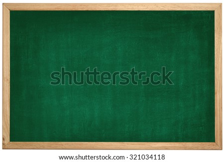 empty green chalkboard with wooden frame is on white background 